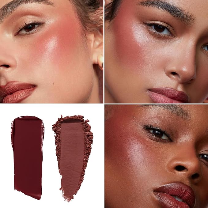 Blush Duo Powder & Cream, Rich Berry Shade, Highly Pigmented, Blendable, Dark Skin Friendly, For Medium to Deep Skin Tones (Wine Berry)
