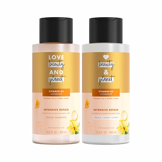 Love Beauty and Planet Coconut Oil & Ylang Hope and Repair Shampoo and Conditioner for Dry and Damaged Hair 2 Count, 13.5 oz each, Paraben , Silicone Free, Vegan