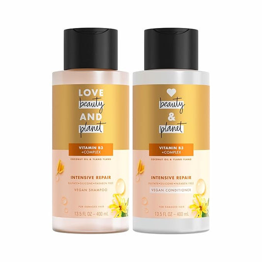 Love Beauty and Planet Coconut Oil & Ylang Hope and Repair Shampoo and Conditioner for Dry and Damaged Hair 2 Count, 13.5 oz each, Paraben , Silicone Free, Vegan