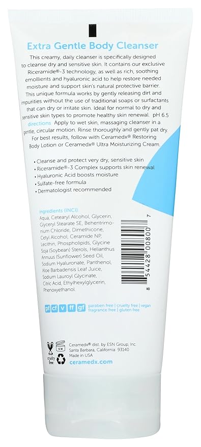 Ceramedx - Extra Gentle Body Cleanser | Natural Ceramide Cleanser for Dry, Sensitive Skin | Cruelty Free, Vegan & Fragrance Free | 6 fl oz