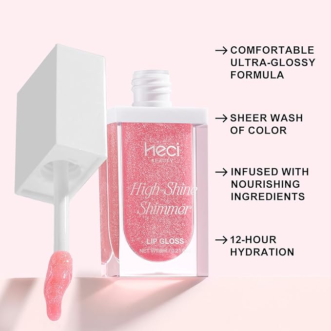 Glitter Lip Gloss –Nourishing and Hydrating with High-Shine Glimmer Finish & Sheer Wash Of Color, Strawberry Scent, Non-Sticky, Vegan & Cruelty-free, Candy Pink 0.21 fl oz