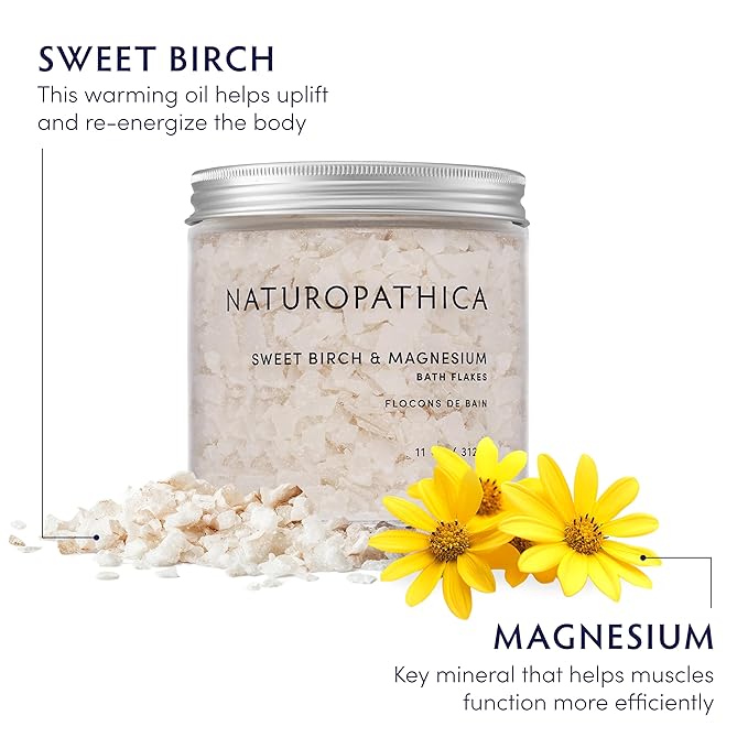 Naturopathica Sweet Birch and Magnesium Bath Flakes, Soothing Daily Bath Soak for Muscle Discomfort, Bathing Alternative to Epsom Salt, Relaxing Tension Relief Soak for Men and Women, 11 oz