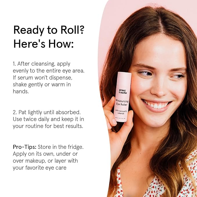 grace & stella Under Eye Brightener with Rose Quartz Rollerball - Hyaluronic Acid, Centella Asiatica & Caffeine Under Eye Serum for Dark Circles & Puffiness - Gifts for Women, Vegan (15ml / 0.51floz)