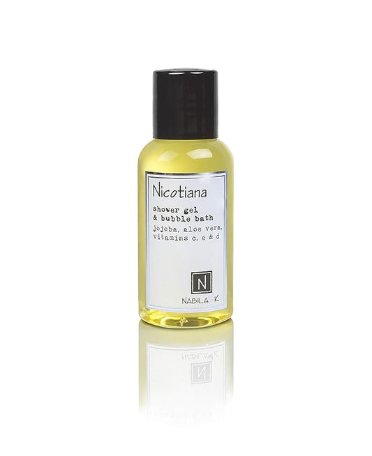 Nabila K Nicotiana Shower Gel & Bubble Bath, 2.4 oz – Non-Drying Body Wash with Jojoba, Aloe Vera & Vitamins – Naturally-Derived, Sulfate-Free – Made in USA – For Men & Women