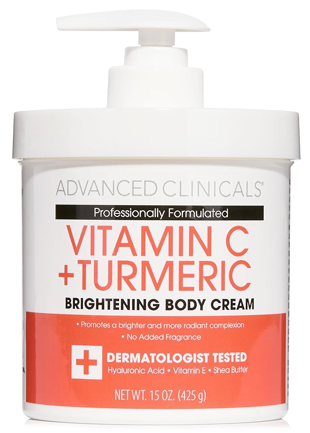 Advanced Clinicals Vitamin C Cream Dry Skin Rescue Skin Care Face & Body Cream Infused W/Turmeric, Vitamin E, & Shea Butter. Firming & Brightening Anti Aging Moisturizer, 15 Fl Oz