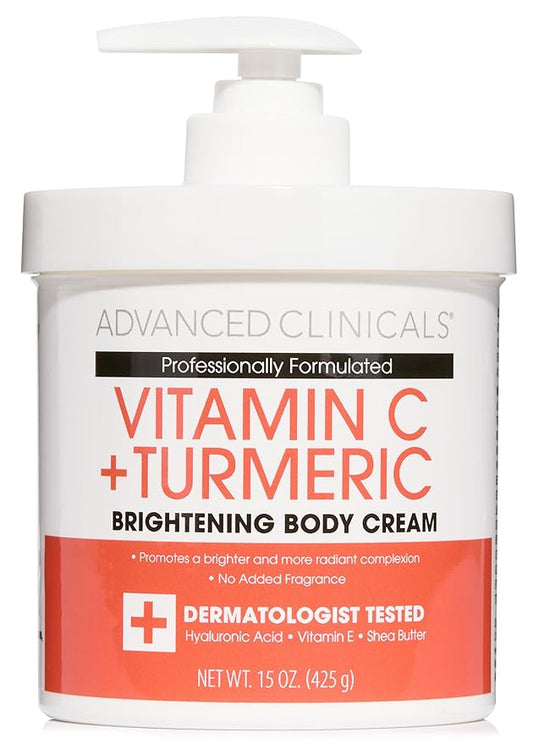 Advanced Clinicals Vitamin C Cream Dry Skin Rescue Skin Care Face & Body Cream Infused W/Turmeric, Vitamin E, & Shea Butter. Firming & Brightening Anti Aging Moisturizer, 15 Fl Oz