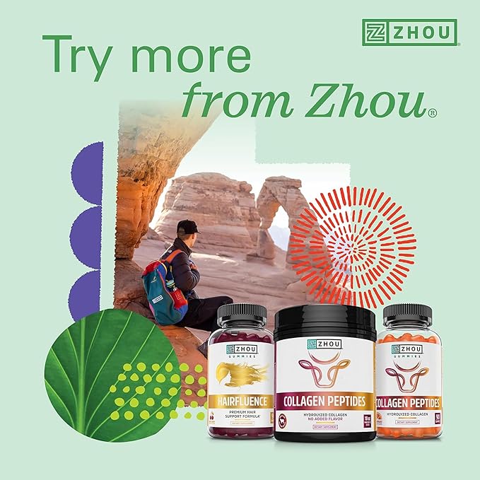 ZHOU Hairfluence, Hair Growth Supplement with Clinically Studied Lustriva and Keranat and Hair Vitamins Biotin 5000mcg, Vitamin D, A, C & B12, Non-GMO, Gluten Free, 60 VegCaps