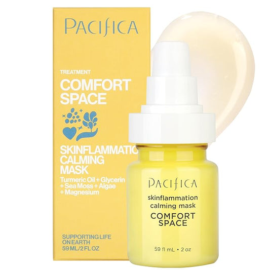 Pacifica Comfort Space Calming Face Mask for Sensitive Skin, Redness Relief Hydrating Facial Mask with Azelaic Acid & Turmeric, Soothes Irritation & Dryness, Vegan Skincare, 2 Fl Oz