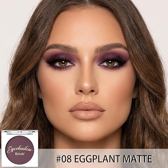 Erinde Deep Dark Mauve Plum Purple Single Eyeshadow Makeup, Smokey Eggplant Purple Neutral Matte Eye Shadow for Older Women, High Pigment Lightweight Blendable Eye Shadow Palette Sombra Para Ojos, 08