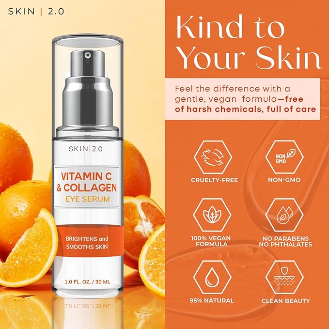 Vitamin C & Collagen Under Eye Serum – Dermatologist Tested, Anti Aging Korean Skin Care – Targets Dark Circles, Puffiness & Fine Lines for Smoother, Firmer Eyes – Vegan Clean Beauty, 1 fl oz