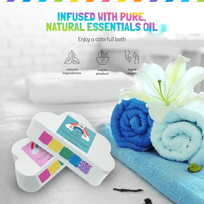 Bath Bombs for Kids - All Natural Magic Rainbow BathBombs w/Organic Ingredients, Moisturizing, Vibrant Colors & Rich Bubbles, Cloud Bath Bombs, Birthday Gifts for Kids, Easter Gifts for Girls