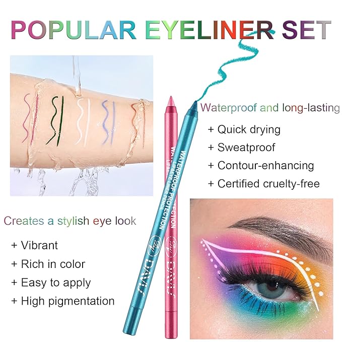 3 Colorful Eyeliner Pen Set, Eye Shadow Pencil, Pearl Eyeliner Kit Metallic Glitter Eye liner Pencil for Women Eye&Lip Liner Professional Eye Makeup Set Colorful Eye Color (3PCS B)