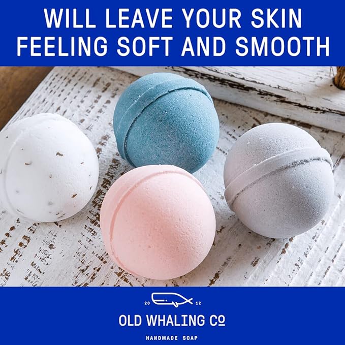 Old Whaling Co Sea la Vie Bath Bomb – Set of 4 – Handmade Bath Soak with Epsom Salts – Cleansing, Soothing and Moisturizing Fizz – Rose, Apple and Jasmine Scent, 8 oz