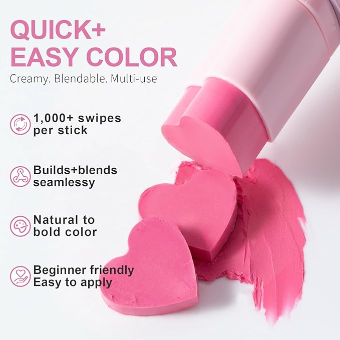 Cream Blush Stick - Multi-Use Makeup for Cheeks & Eyes, Lightweight & Blendable Formula, Satin Glow Finish, Hydrating Cream Blush for All Skin, Long Lasting Wear,BLOSSOM, 0.25 oz