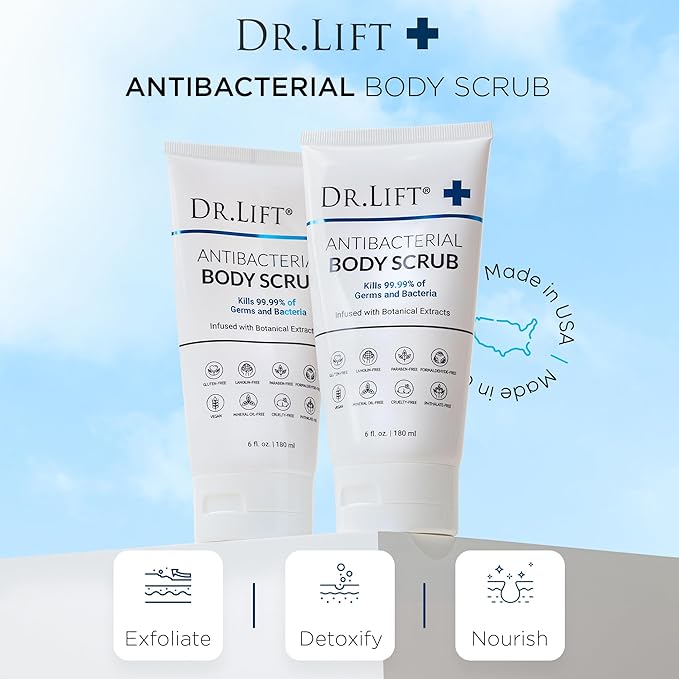 Antibacterial Body Scrub, Botanical Exfoliating Formula With Vitamin E, Vitamin A, Lavender, and Salt Granules to Exfoliate and Nourish Skin, Body Care for Oily and Combination Skin, 6 Fl Oz
