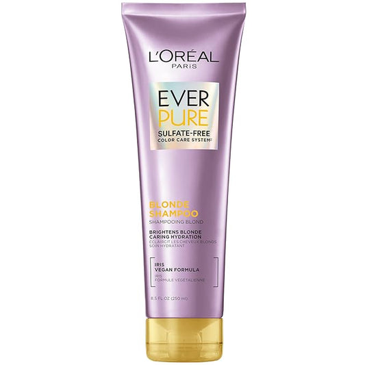 L'Oreal Paris Blonde Sulfate Free Shampoo for Color-Treated Hair, Neutralizes Brass + Balances, EverPure, 8.5 Fl Oz (Packaging May Vary)