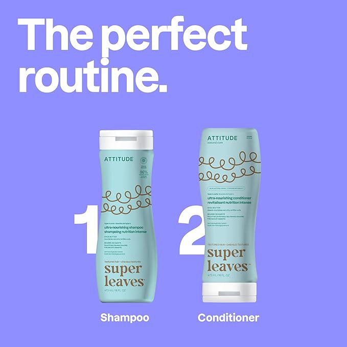 ATTITUDE Ultra-Nourishing Shampoo for Curly Hair 4a – 4c with Shea Butter, Vegan, Naturally Derived Ingredients, Deeply Nourishes, 16 Fl Oz (Pack of 6)