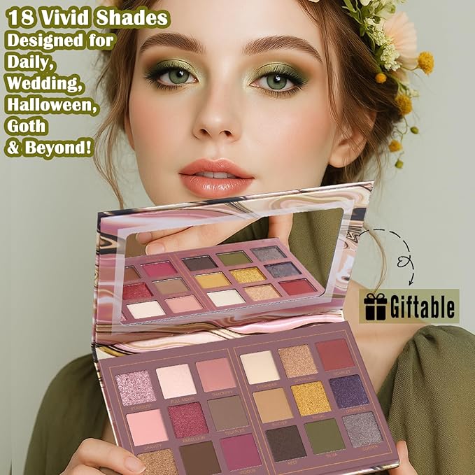 UCANBE Matte Eyeshadow Palette Pro 18 Colors Pigmented Shimmer Glitter Eye Shadow Palette, Blendable Long Lasting Waterproof Rosy Makeup Cosmetics Halloween Valentine Gift Makeup Kit (04# Solitude)