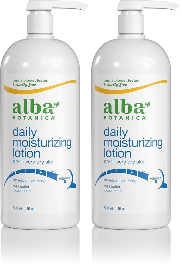 Alba Botanica Daily Moisturizing Lotion,Dry to Very Dry Skin,with Shea Butter and Coconut Oil,32 Oz (Packaging May Vary),(Pack of 2)