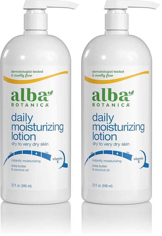 Alba Botanica Daily Moisturizing Lotion,Dry to Very Dry Skin,with Shea Butter and Coconut Oil,32 Oz (Packaging May Vary),(Pack of 2)