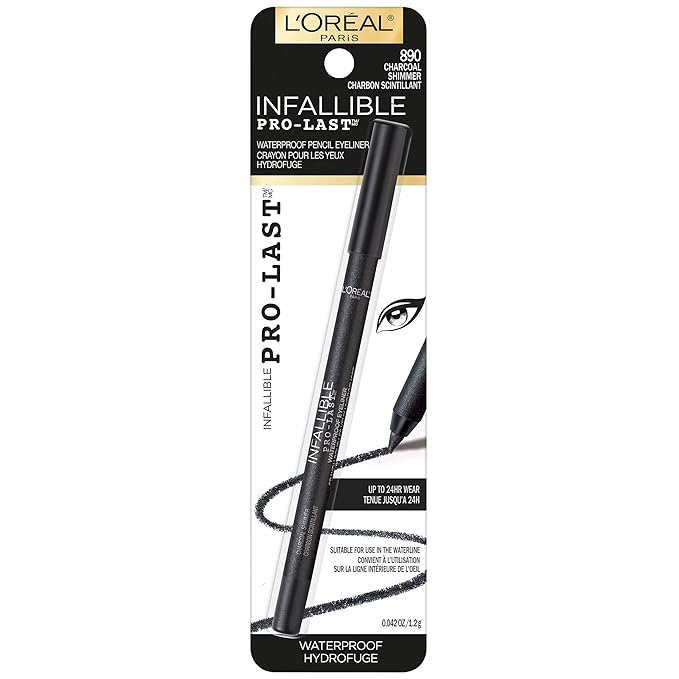 L'Oreal Paris Makeup Infallible Pro-Last Pencil Eyeliner, Waterproof and Smudge-Resistant, Glides on Easily to Create any Look, Black Shimmer, 0.042 oz.
