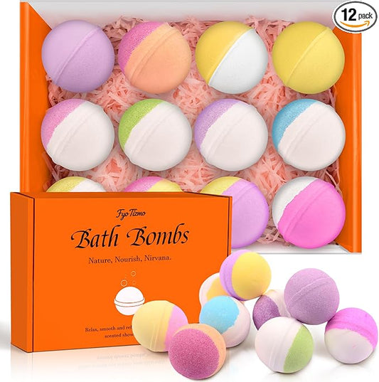 Bath Bombs for Women, 12 Pack Handmade Natural Fizzies Bath Bombs with 12 Unique Scents, Relaxing Bubble Bath for Dry Skin Moisturizing, Essential Oils Bathbomb Spa Gift Set for Mom, Wife, Girl