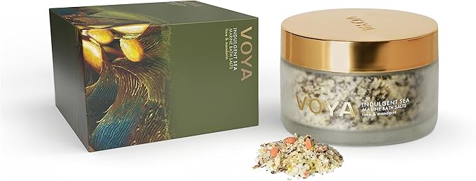 VOYA Indulgent Sea Marine Bath Salts with Magnesium, Fucus Serratus Seaweed, Epsom Salts, & Himalayan Pink Rock Salts. Relieve Stress & Relax Muscles | Infused with Natural Essential Oils – 8.82 OZ
