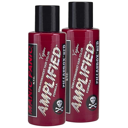 MANIC PANIC Pillarbox Red Hair Color - Amplified - (2PK) Semi Permanent Hair Dye - Deep True Red Color - For Dark & Light Hair - Vegan, PPD & Ammonia-Free - For Coloring Hair with Men & Women