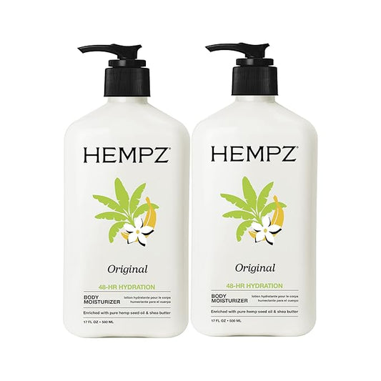 Hempz Original, Natural Hemp Seed Oil Body Moisturizer with Shea Butter & Ginseng, Pure Herbal Skin Lotion for Dryness, Nourishing Vegan Cream, Floral and Banana, 17 Fl Oz, 2 Pack