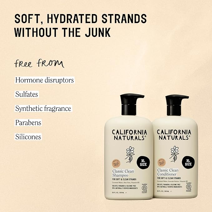 California Naturals Vanilla Bloom Shampoo & Conditioner Set, Natural, Vegan, Cruelty, Silicone, Paraben, and Sulfate Free Shampoo, All Hair Types, 20 Fl Oz (Pack of 2)