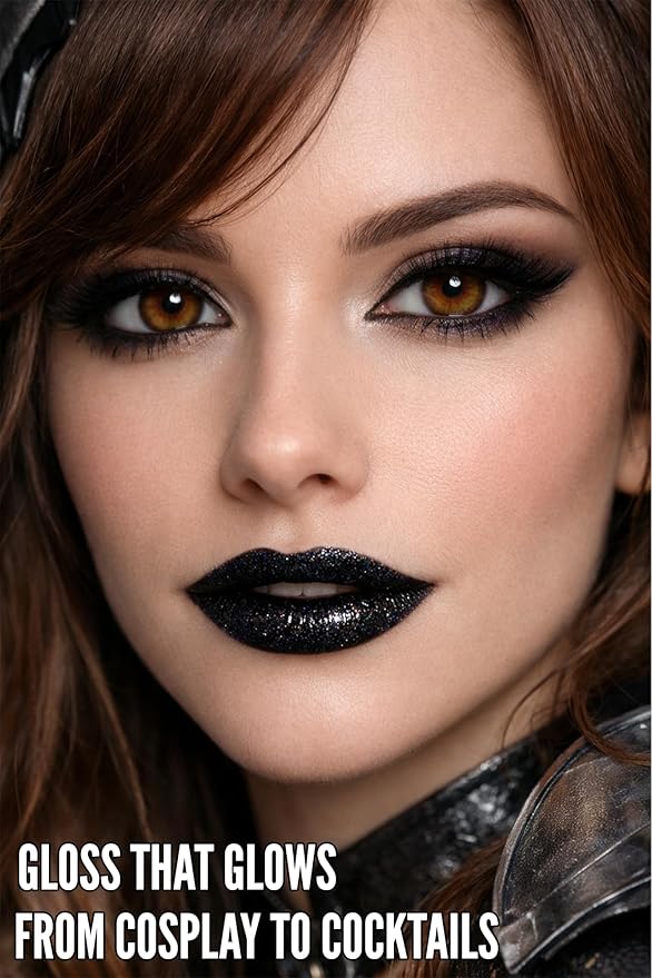 Mynena Black Shimmer Lip Gloss Non-Sticky Filled with Iridescent Sparkles | Lightweight Lip Topper | Paraben-Free | Demi-Sheer Lipgloss from Cosplay to Everyday Glam | Ivony