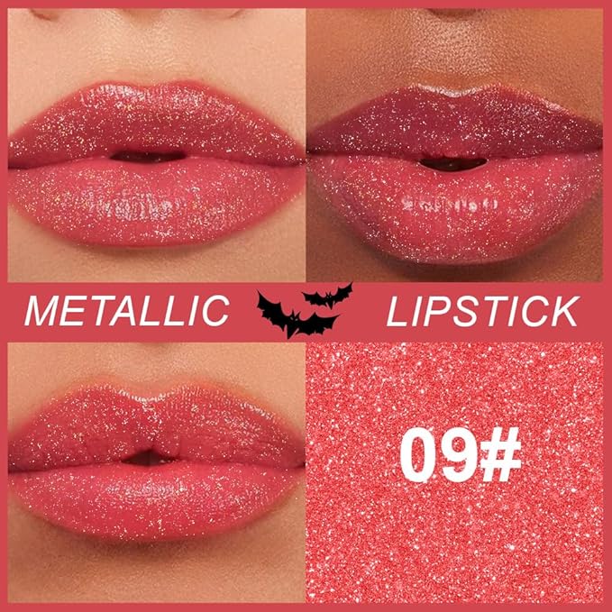 Kaely Glitter Metallic Lipstick Makeup, Shimmer Metallic Lipsticks for Women, High Pigmented Lip Gloss Long Lasting Waterproof Smudge Proof, Vegan & Cruelty-Free, 09
