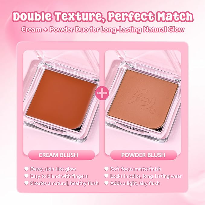 2-Pack Cream + Powder Blush Duo – Honey Clay | For Medium to Tan Skin Tones, Same-Shade Warm Brown, Lasting, Buildable, Vibrant & Natural-Looking Cheek Color | Dewy Cream + Soft-Matte Powder Finish