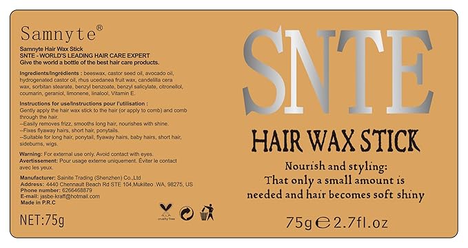 Samnyte Hair Wax Stick, 3PCS-Wax Stick For Hair Slick Stick, Slick Back Stick Hair Stick Wax Edge Frizz No-white Chips & No-Residue & No-Greasy & Easy to Absorb 2.7 Oz