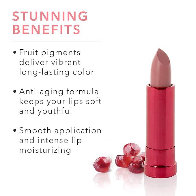 100% PURE Pomegranate Oil Anti-Aging Lipstick Long Lasting, Vibrant Makeup - Moisturizing Cocoa Butter Satin Finish - Vegan Fruit Pigmented Buttercup Color (Cool Deep Pink) - 0.15 oz