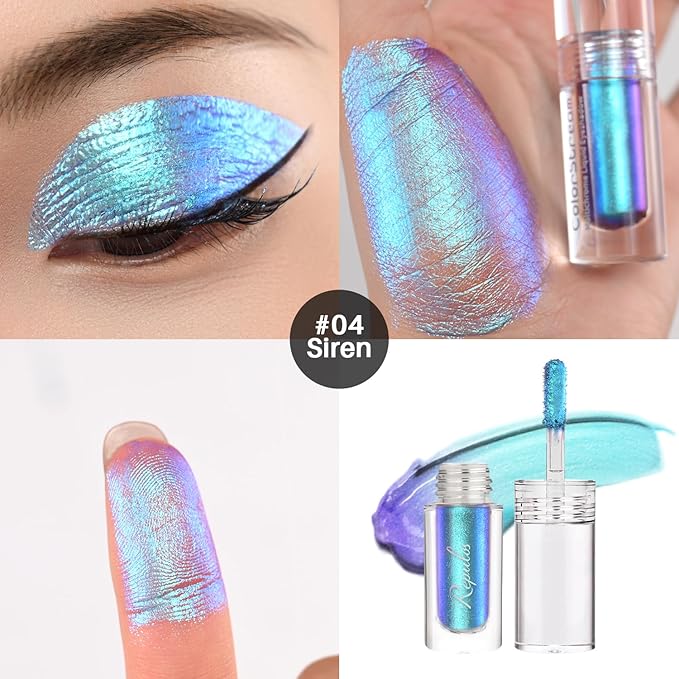Multichrome Shimmer Eyeshadow Liquid Eye Shadow - Lightweight Waterproof Formula, Long Wearing, Vegan & Quick Drying, Crystals Effect for Party & Daily Wear#04