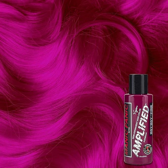 MANIC PANIC Hot Hot Pink Hair Color - Amplified - (2PK) Semi Permanent Hair Dye - Medium Pink - Glows In Blacklight - For Dark & Light Hair - Vegan, PPD & Ammonia Free For Coloring Hair on Women & Men