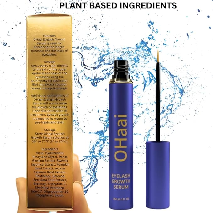 Prostaglandin-Free Eyelash Growth Serum for Thicker Longer Fuller Lashes, Lash Enhancing Serum, Lash Boost, Eyelash Lift, Vegan & Cruelty-Free for Sensitive Eyes, 3ml, 90-Day Supply