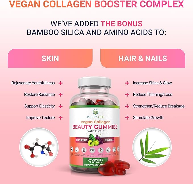 Vegan Collagen Gummies with Biotin Vitamins for Hair Skin and Nails Health, (90 Chews) Collagen Support Superfruit Complex with Resveratrol, Vitamin A, E, C - Replace Capsules, Pills