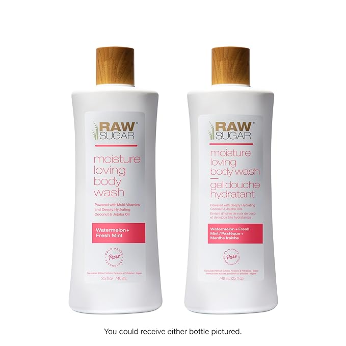 RAW SUGAR Watermelon Mint Refresh Gentle & Hydrating Body Wash, 20 Fl Oz (Pack of 3), Moisturizing & Refreshing Bath & Shower Gel, Vegan, Formulated without SLS/SLES & Parabens