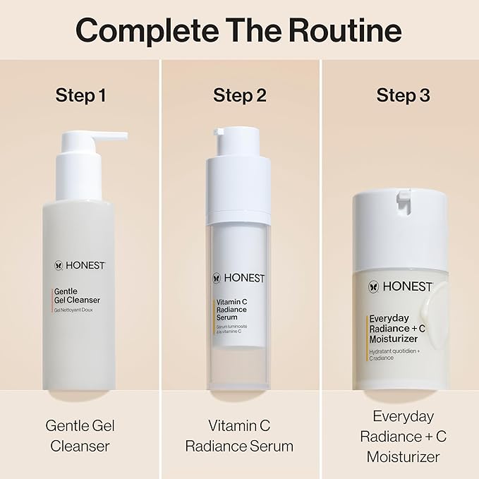 Honest Beauty Vitamin C Radiance Serum, Improves Brightens Skin Tone and Complexion, Gentle for Sensitive Skin, Fragrance-Free, Vegan, 1 fl oz