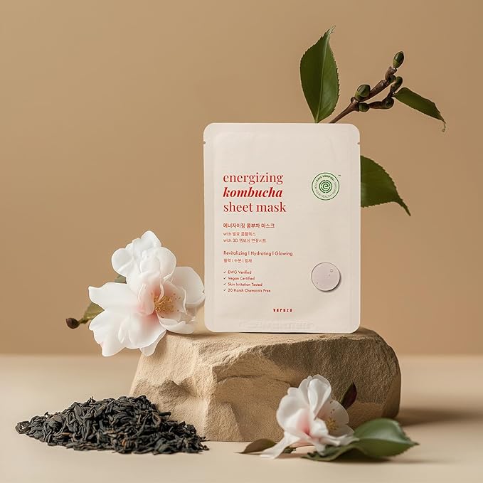 EWG Verified Kombucha Sheet Mask Lyocell 3D Snow Crystal Sheet Fermented Bifida 20 Harsh Chemicals Free Clean & Radiant Skin 5 Count