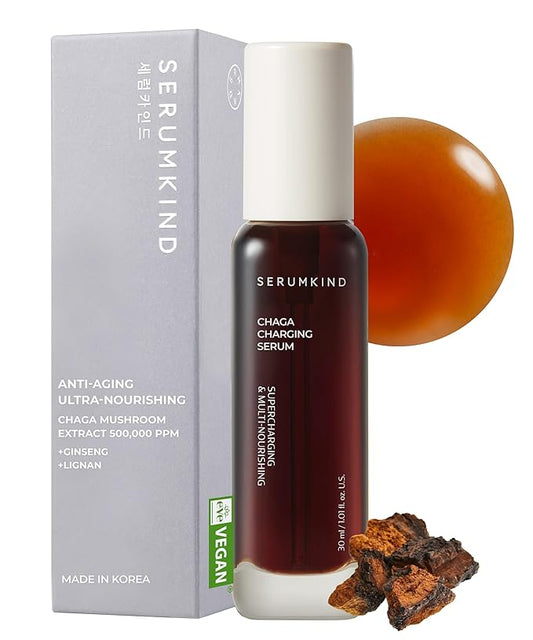 SERUMKIND Chaga Mushroom Serum for Face - Betaine Moisture Boost + Chaga-Derived Beta Glucans - Deep Hydration for Extremely Dry Skin - Korean Skincare - Vegan & Cruelty-Free – 1.01 fl.oz.