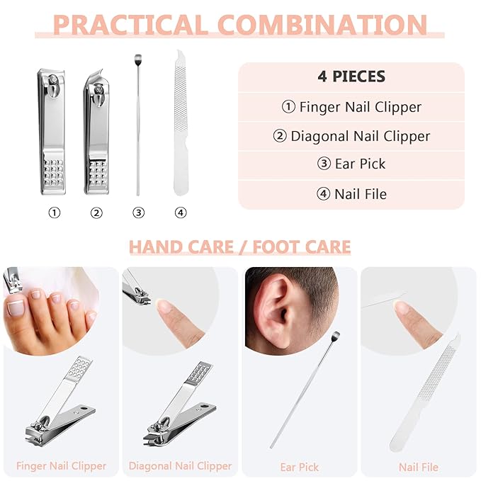 Geosar 12 Sets Manicure Set Bulk Nail Clippers Pedicure Kit Stainless Steel Professional Pedicure Grooming Kits Nail Care Tools with Travel Case for Men Women Hands Foot(Pink)