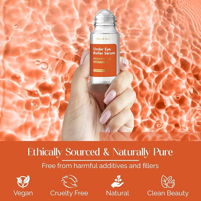 Bella Beauty Vitamin C Under Eye Roller Serum - Dermatologist Tested, Anti Aging, Korean Skin Care - Helps Minimize Dark Circles, Puffiness, Fine Lines - Vegan, Clean Beauty, Cruelty Free - Pack of 2