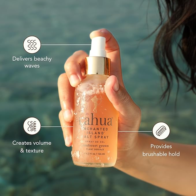 Rahua Enchanted Island Salt Spray, Vegan Texturizing Beach Waves Spray, Made with Sea Salt, Passion Fruit, Aloe, Morete Oil & Guayusa, Styling Mist for Natural Volume, For All Hair Types, 4.2 Fl Oz