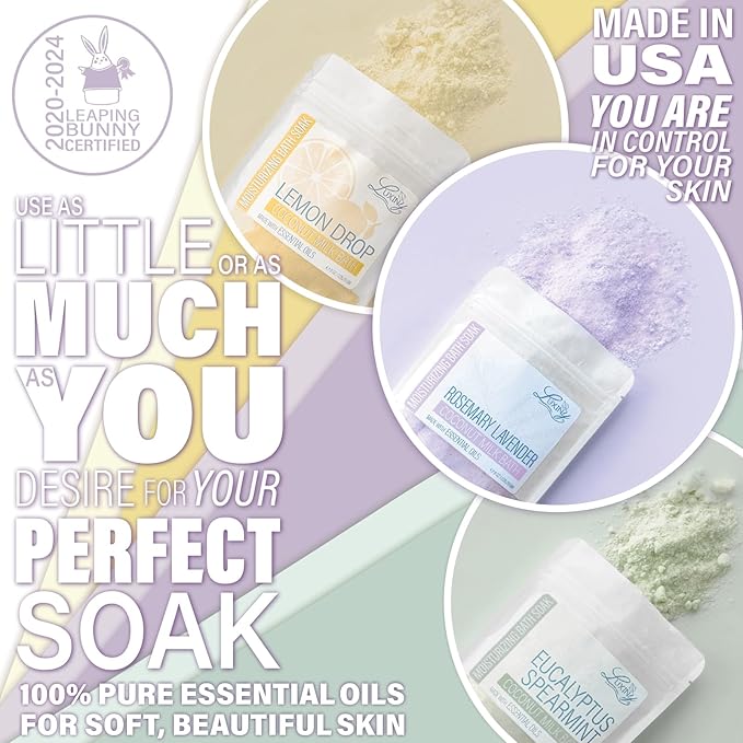 Luxiny Vegan Milk Bath Soak Made with Coconut Milk Powder & Sweet Almond Oil Which Creates A Bath Bomb Dust Soothing Fizz, 8oz (Rosemary Lavender, Eucalyptus Spearmint, Lemon Drop)
