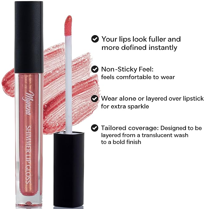 Mynena Soft Peachy Pink Shimmer Lip Gloss | Non-Sticky Lightweight Lip Topper | High-Shine Iridescent Sparkle | Layerable Demi-Sheer Finish | Paraben-Free & Cruelty-Free | Lucy