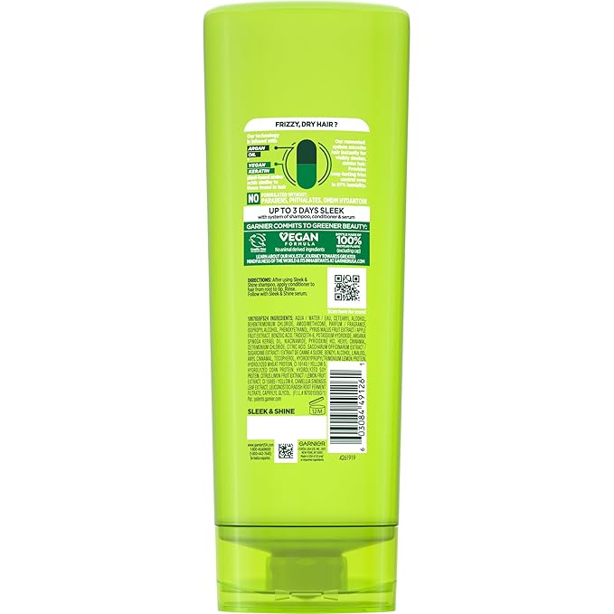 Garnier Fructis Sleek & Shine Conditioner, Frizzy, Dry, Unmanageable Hair, 21 fl. oz.(Packaging May Vary)