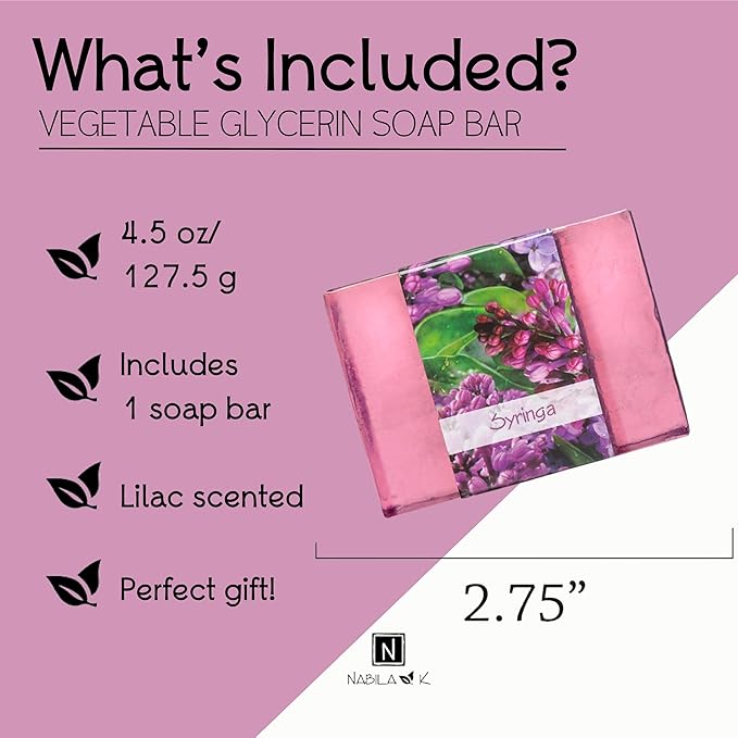 Glycerin Bar Soap Syringa Scent - Natural, Vegan-Friendly, Hypoallergenic - Moisturizing and Hydrating with 100% Vegetable Glycerin - Sulfate-Free, Paraben-Free, Chemical-Free - 4.5 oz